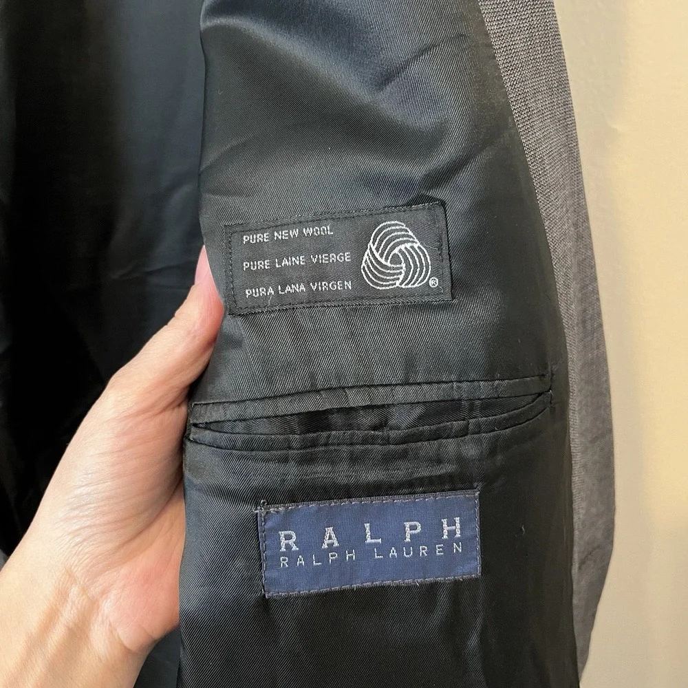 Men's Ralph Lauren Blazer Sport Coat Sz 44R Black Wool Grey Carter Workwear - Picture 6 of 8